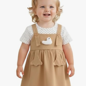 A.T.U.N. (ALL THINGS UBER NICE) Baby Girls Pinafore Style Dress | Soft Cotton Fabric | Cute Duck Applique & Front Pocket Detail | Comfortable Casual & Outing Wear for Babies
